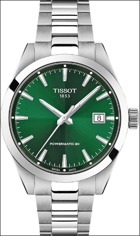 全新38毫米Gentleman紳士系列腕錶以更均衡的比例，展現低調且從容的日常優雅，綠色款24,800元。