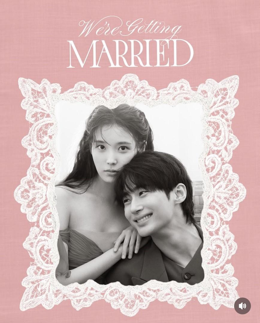 IU與邊佑錫為南韓版《ELLE》拍攝的概念大片，以「We're getting married」為題，為兩人合作的新劇《21世紀大君夫人》預熱。（翻攝自instagram）