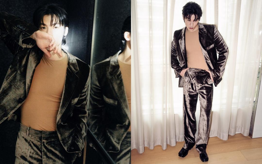 許光漢這身天鵝絨正裝，內搭膚色打底造型，讓粉絲們原地暴動。