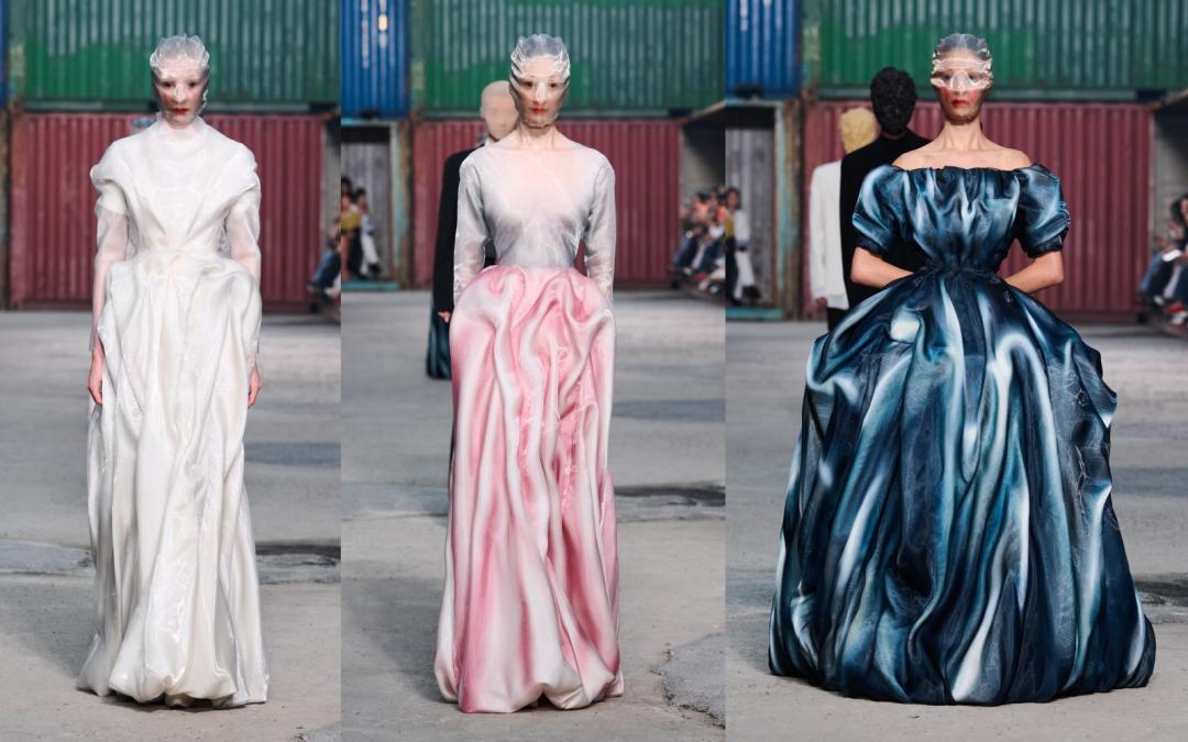 宛如液態流動瞬間的畫面，被定格於設計之上，呼應本季創作主軸。