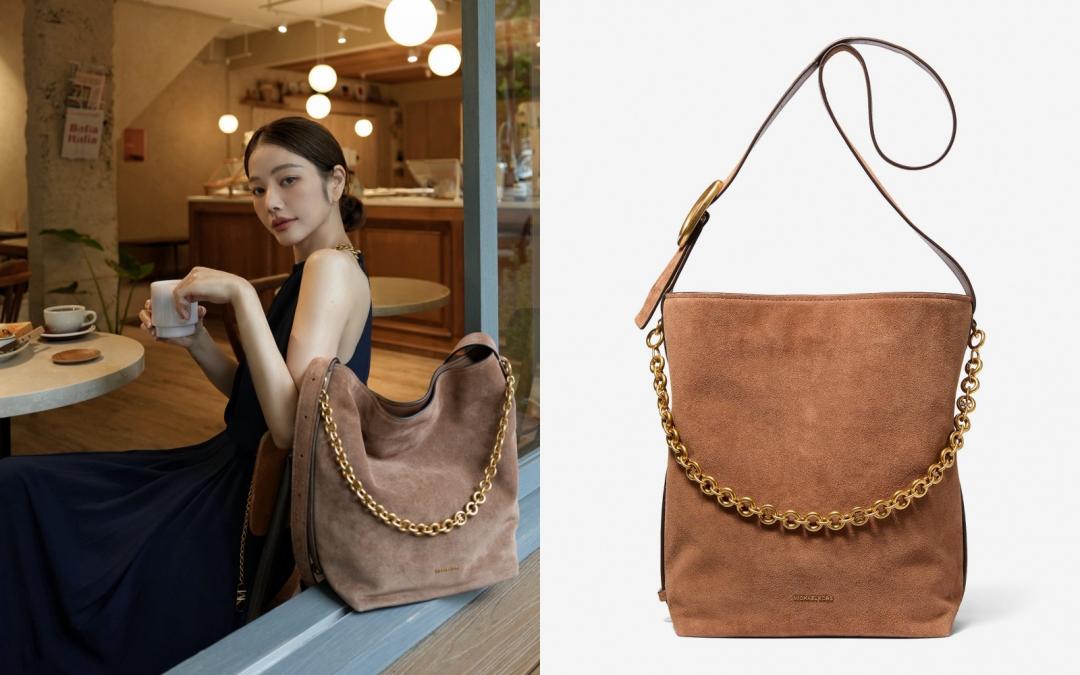 許路兒另外一套穿搭則搭配同為Nolita家族的水桶包，營造波西米亞風格。