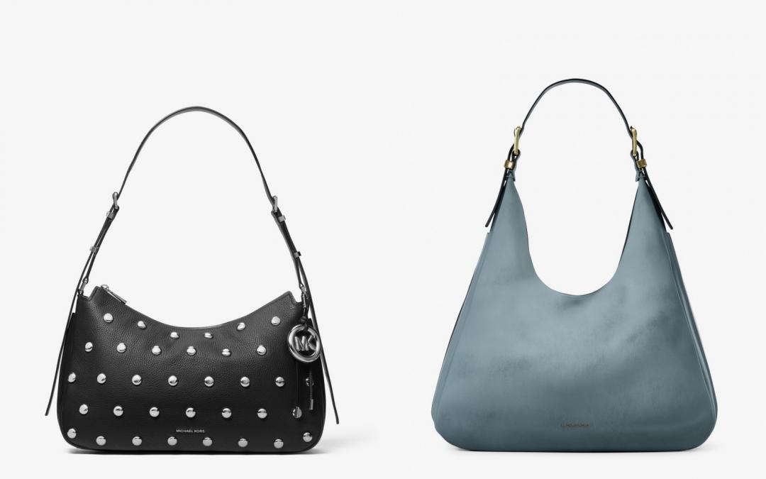 （左起）Nolita黑色鉚釘肩背包（NT18,800）、Nolita藍色大型肩背包（NT$17,800）。