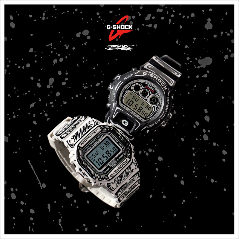 G-SHOCK與當代藝術家合作，為腕錶換上黑白漫畫風。DW-5600JV-7錶款，4,200元（圖左）、DW-6900JV-1錶款，4,200元（圖右）。