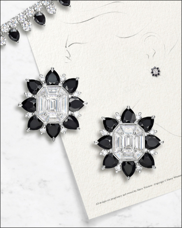 黑色尖晶石鑽石耳環藉由精準線條和鮮明對比，演繹幾何美學。