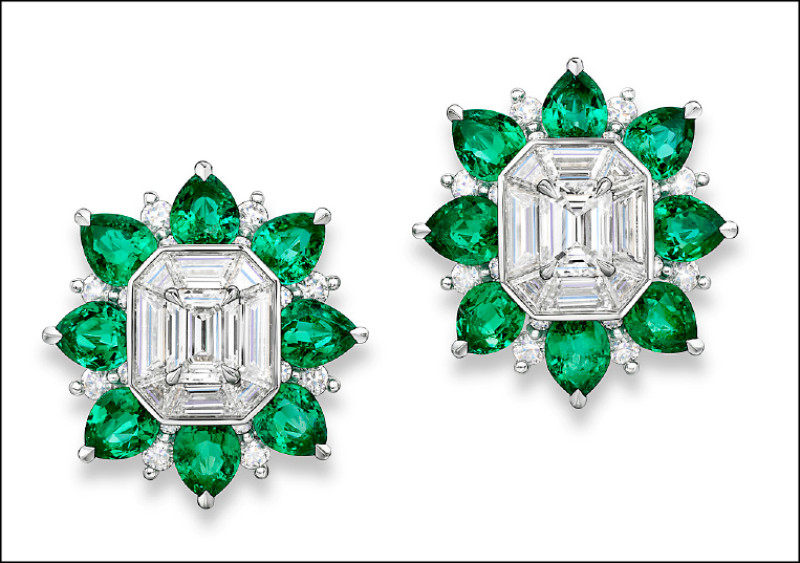 海瑞溫斯頓New York 718 Marble Marquetry系列，祖母綠鑽石耳環。