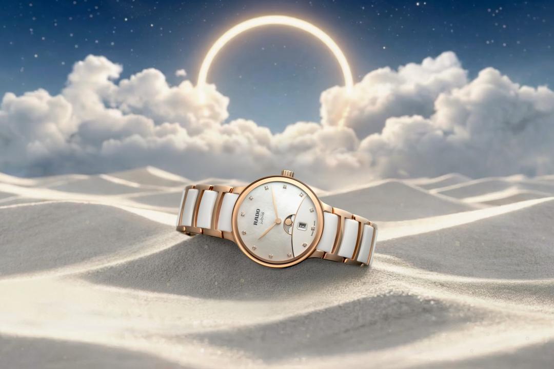 .RADO晶萃系列高科技陶瓷月相腕錶，白色款，82,300元。