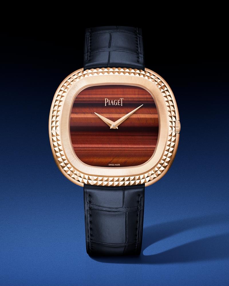 Andy Warhol系列18K玫瑰金牛眼石面盤自動上鍊腕錶，價格店洽。（PIAGET提供）