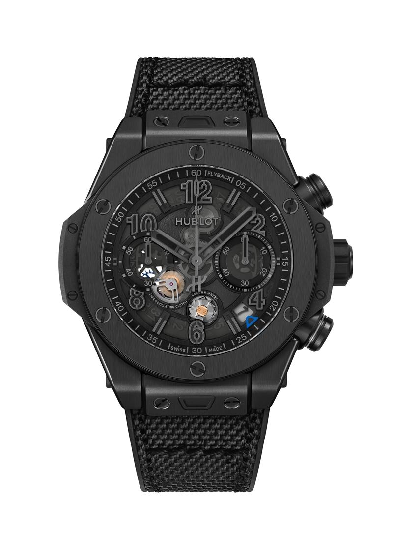 Hublot Big Bang Reloaded All Black極致黑陶瓷計時碼錶，搭載MHUB1280 UNICO自製自動上鍊飛返計時機芯，黑陶瓷錶殼，時間與計時顯示，錶徑44mm，防水深度100米，約746,000元。（Hublot提供）