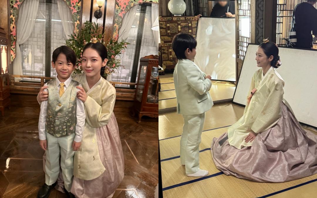 象牙白與薰衣草紫的搭配，描繪出溫柔母親形象。