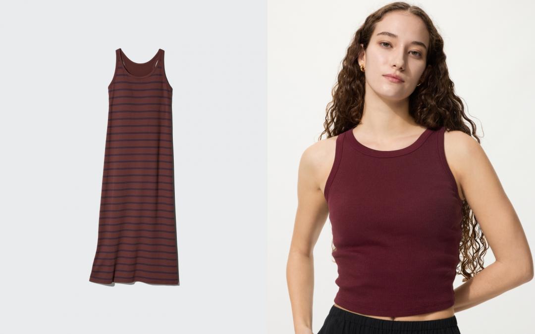 （左起）羅紋挖背BRATOP無袖洋裝（NT$990）、BRATOP削肩短版背心（NT$790）。