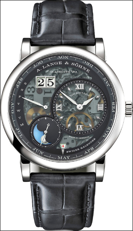 A. Lange & Söhne Lange 1 Tourbillon Perpetual Calendar “Lumen”陀飛輪萬年曆腕錶，18K白金錶殼，錶徑41.9mm，防水深度30米，全球限量50只，價格店洽。