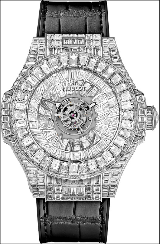 Big Bang Impact One Million中置陀飛輪腕錶，搭載HUB9015手動上鍊機芯，錶徑45mm，35,653,000元。