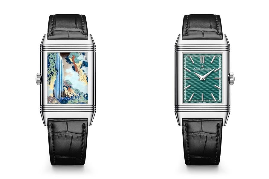 Reverso Tribute Enamel Hokusai翻轉系列琺瑯腕錶，《木曾海道小野瀑布》。