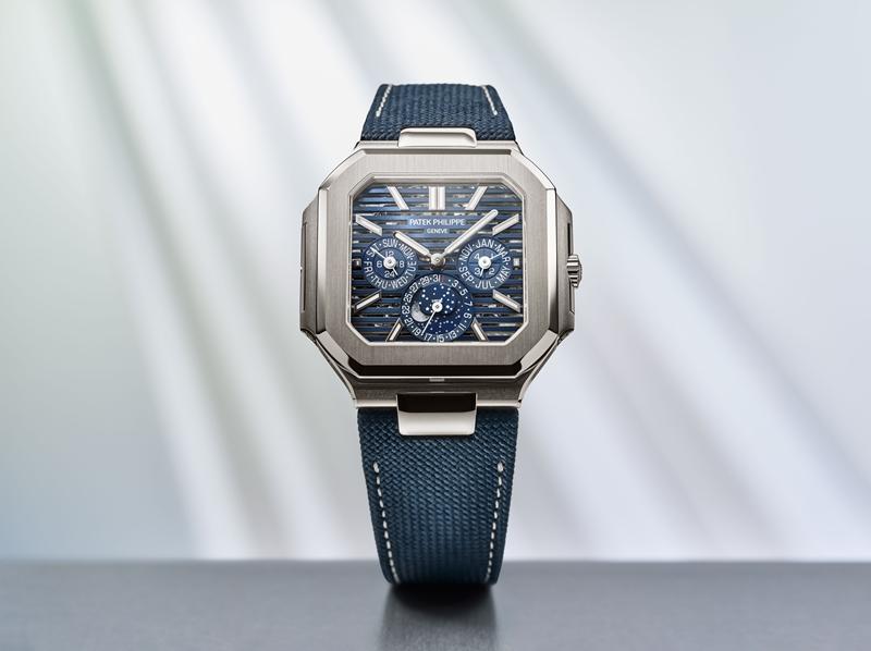 5840P-001 Cubitus萬年曆鏤空腕錶，搭載28-28 Q SQU自動上鍊鏤空機芯，鉑金錶殼，錶徑45mm，5,843,000元。（Patek Philippe提供）