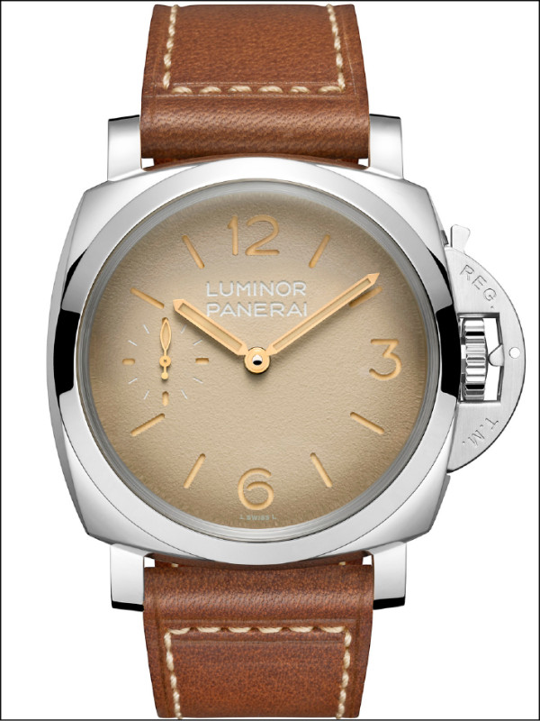 Panerai Luminor手動上鍊腕錶（PAM01735），搭載P.3000手動上鍊機芯，精鋼錶殼，錶徑47mm，防水深度100米，374,000元。