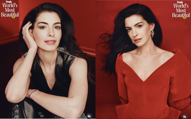 身為寶格麗代言人，安海瑟薇在封面拍攝的多套造型中，選戴寶格麗經典作品。（翻攝自instagram）