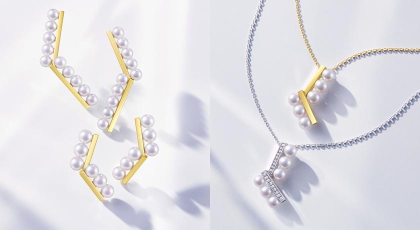 TASAKI balance arm neo 18K黃金阿古屋珍珠耳環150,000元；balance arm neo項鍊163,000元起。