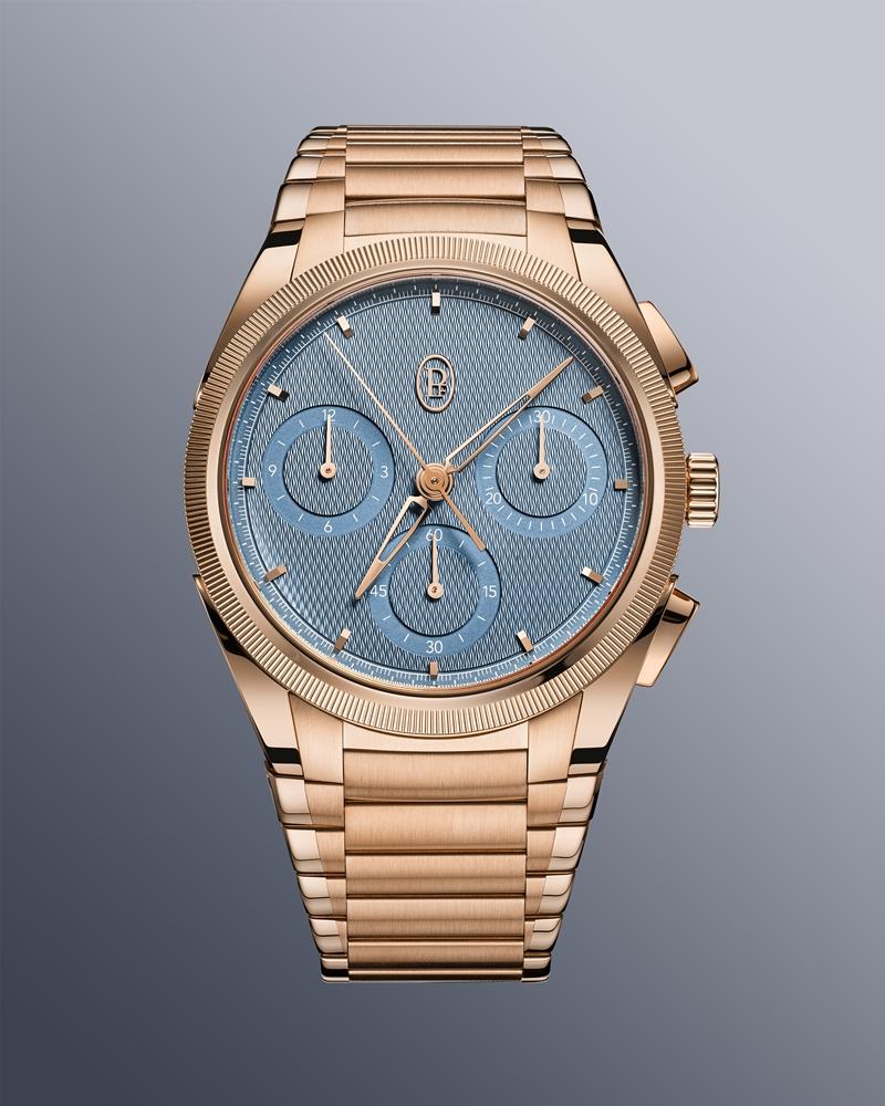 Tonda PF Chronograph 40mm計時腕錶，搭載PF070自動上鍊機芯，18K玫瑰金錶殼與鍊帶，時間顯示、計時功能，錶徑40mm，防水深度100米。（Parmigiani Fleurier提供）