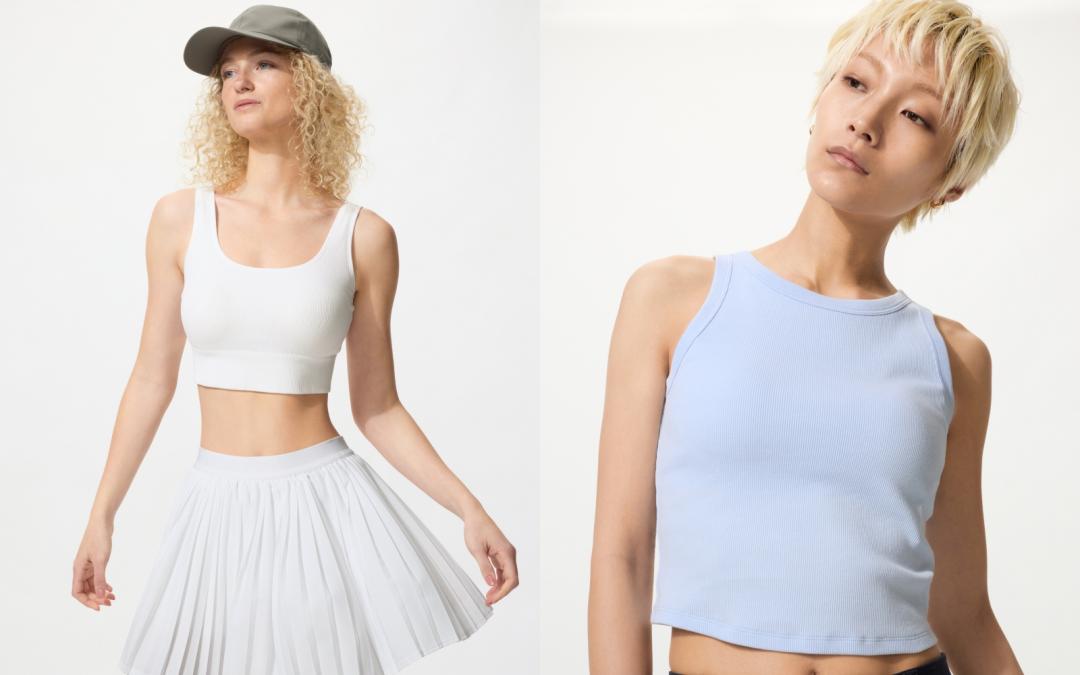 （左起）無縫短版BRATOP背心，期間限定優惠價NT$590元，原價NT$790元；BRATOP削肩短版背心，期間限定優惠價NT$590元，原價NT$790元。