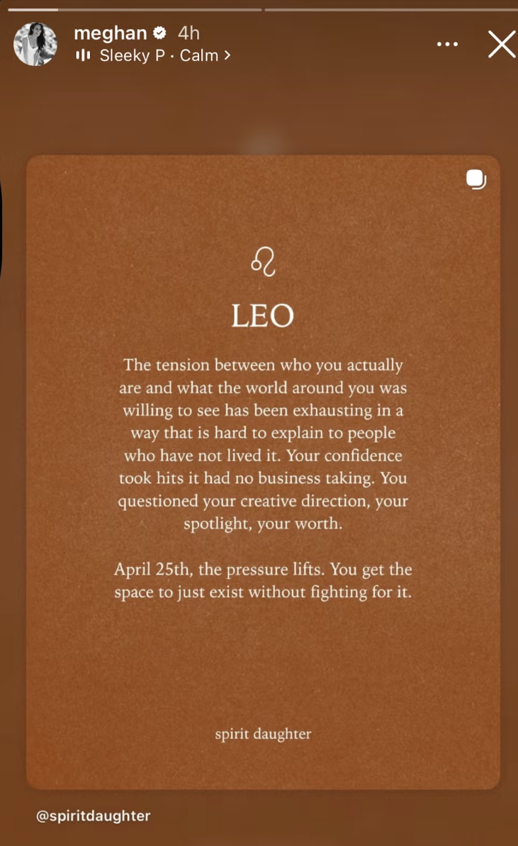 梅根分享獅子座的星座運勢。(翻攝自IG)