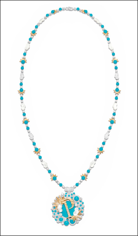 Arty Pop Blue 18K白金土耳其石鑽石項鍊，將普普藝術風格提升為優雅奢華。