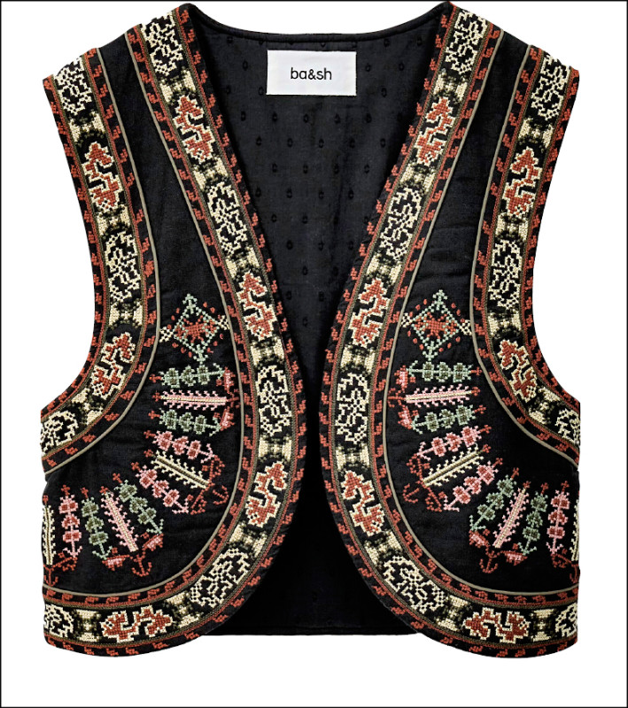 ba&sh女裝系列：FOSC碳煙黑刺繡背心，9,390元。
