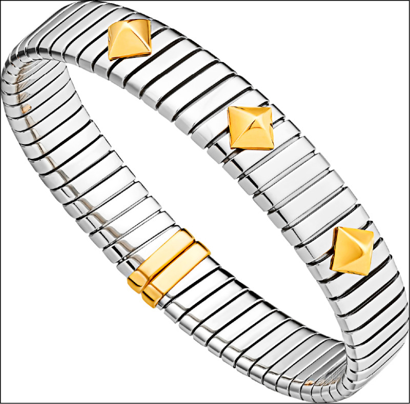 BVLGARI Tubogas黃金與精鋼鉚釘手環。