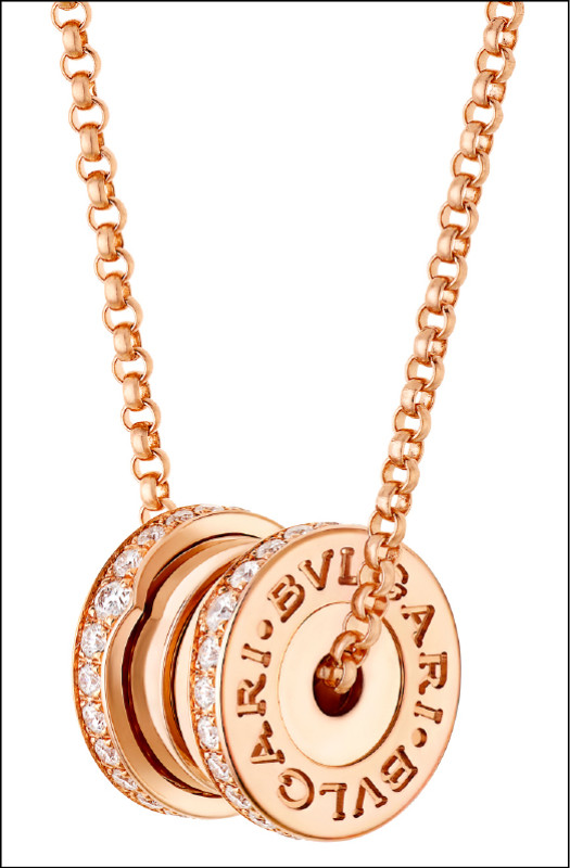 BVLGARI B.zero1玫瑰金鑲鑽項鍊。