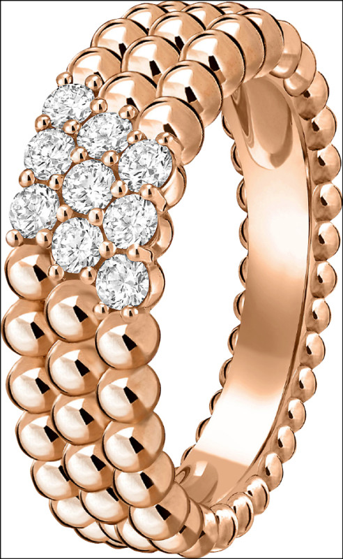 Perlée diamonds戒指18K玫瑰金鑽石款，鏡面金珠與鑽石完美輝映，241,000元。