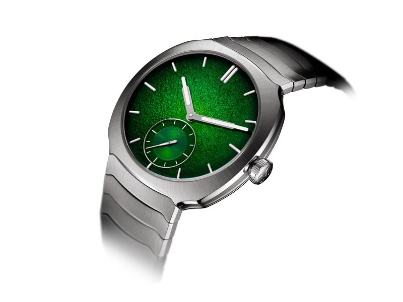H. Moser & Cie.亨利慕時疾速者小秒針萊姆綠琺瑯腕錶專賣店限定版，搭載HMC500自動上鍊自製機芯，不鏽鋼錶殼與一體式鍊帶，錶徑39毫米，防水深度120米，約30,900瑞士法郎。（H. Moser & Cie.提供）