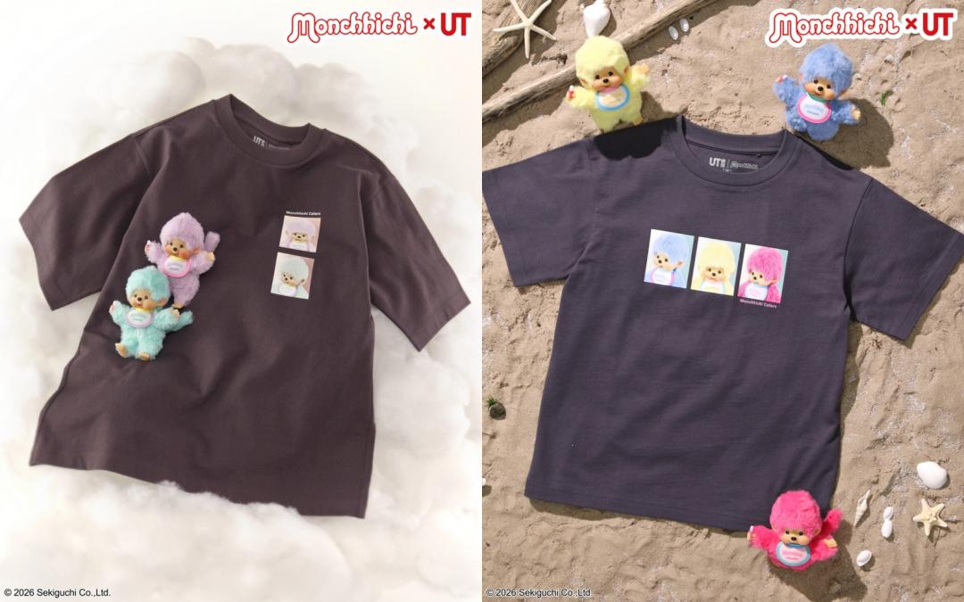 （左起）女裝Monchhichi UT印花T恤（NT$490元）、女童Monchhichi UT印花T恤（NT$390）。