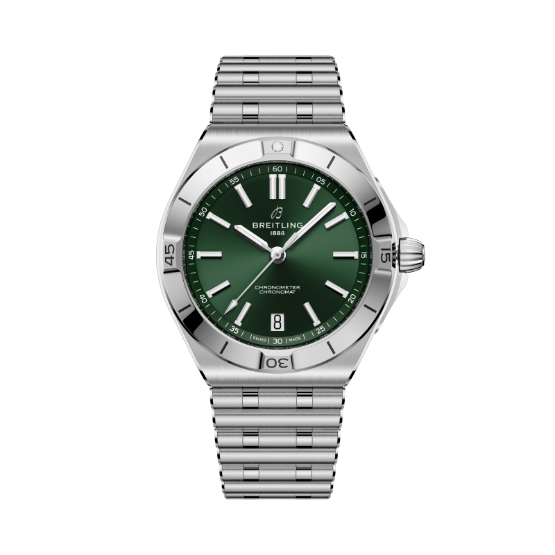 Chronomat B31 Automatic 40毫米自動腕錶，綠色錶盤，搭載百年靈B31型自製機芯，精鋼錶殼與Rouleaux錶鍊，動力儲存約78小時，防水深度200米，195,000元。（Breitling提供）