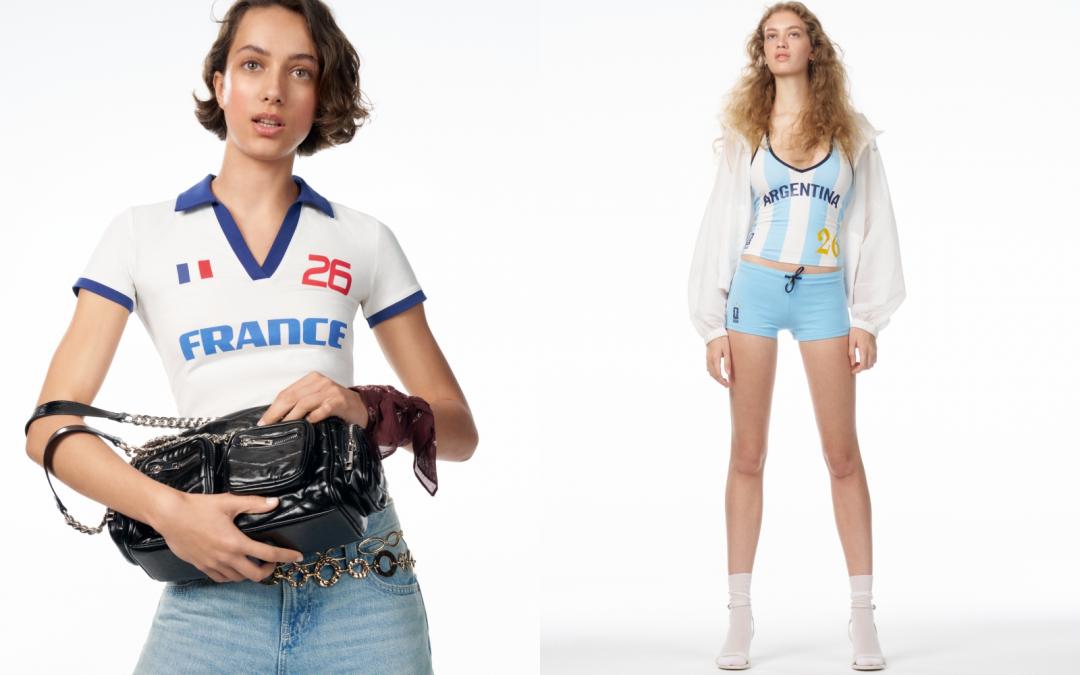 FIFA WORLD CUP™系列（左起）法國合身POLO SHIRT（NT$990）；阿根廷削肩上衣（NT$890）、阿根廷熱褲（NT$890）。
