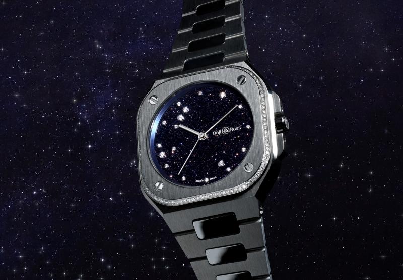 Bell & Ross BR-05 Blue Diamond Eagle Diamond 36MM腕錶，以深藍砂金石錶盤搭配鑽石星座圖案，錶圈鑲嵌108顆鑽石。（Bell & Ross提供）