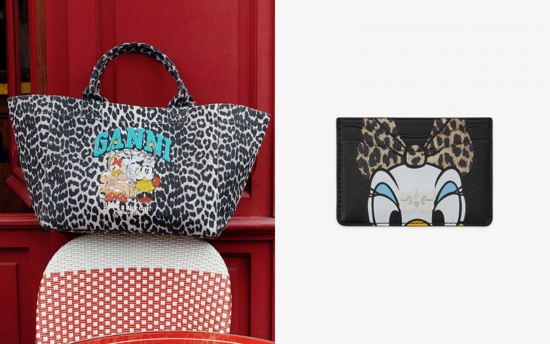 GANNIＸDisney（左起）XXL黛西鴨購物袋（NT$28,800）、Bou黛西鴨卡夾（NT$5,800）。