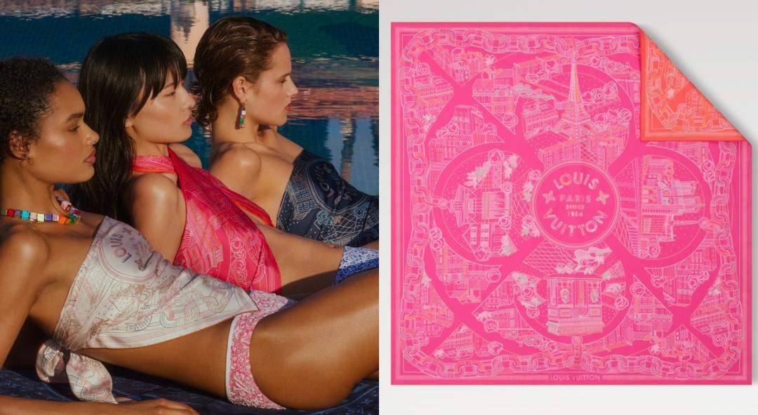 Promenade Parisienne真絲方巾展現多元穿搭變化，是夏日必備配件。Promenade Parisienne 90方巾，22,100元。