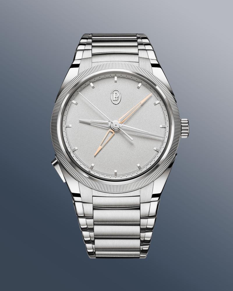 TONDA PF Chronographe Mystérieux Platinum神祕計時碼錶鉑金腕錶，950鉑金錶殼搭配天然鉑金色噴砂錶盤，搭載PF053自動上鍊計時機芯，全球限量30只，3,350,000元。（Parmigiani Fleurier提供）