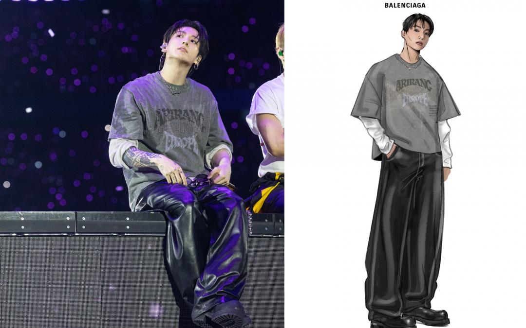 柾國以BALENCIAGA訂製巡演T恤，搭出不羈調調。