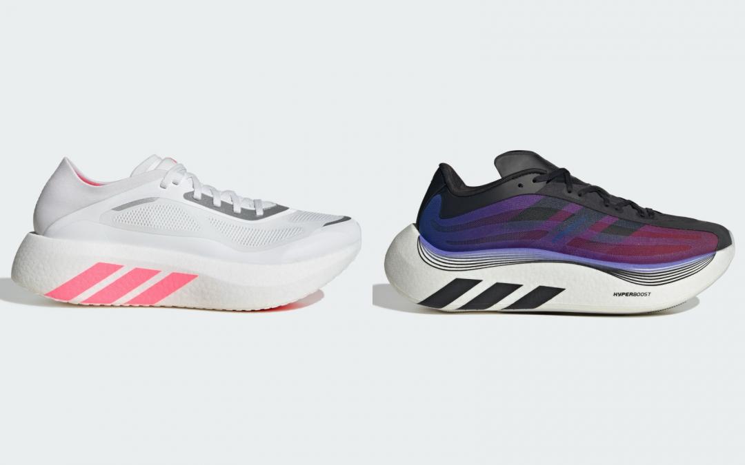 adidas HYPERBOOST超級緩震跑鞋家族系列（左起）HQ7711女款（NT5,690）、KZ8511中性款（NT5,290）。
