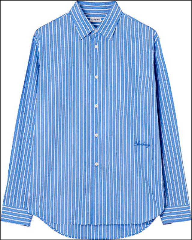 Burberry經典藍色&白色休閒剪裁條紋棉質襯衫，22,900元。