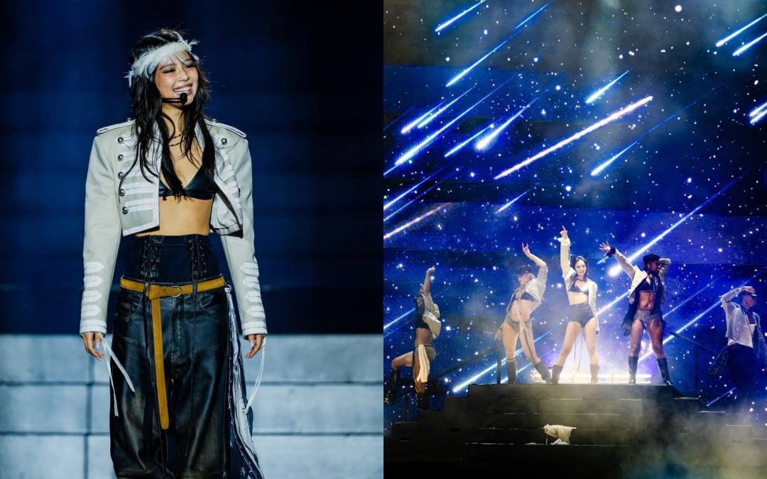 Jennie以Ann Demeulemeester特別訂製款造型登台，透過四套搭配營造強烈舞台視覺效果。
