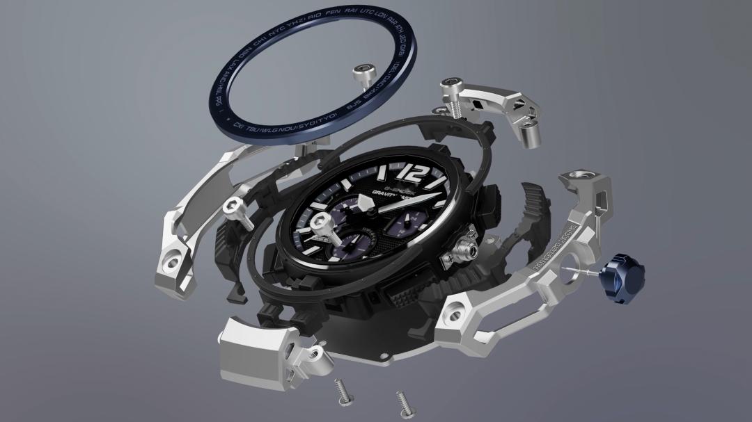 GWR-B3000兼具耐用性與設計美學的雙層中空錶殼。