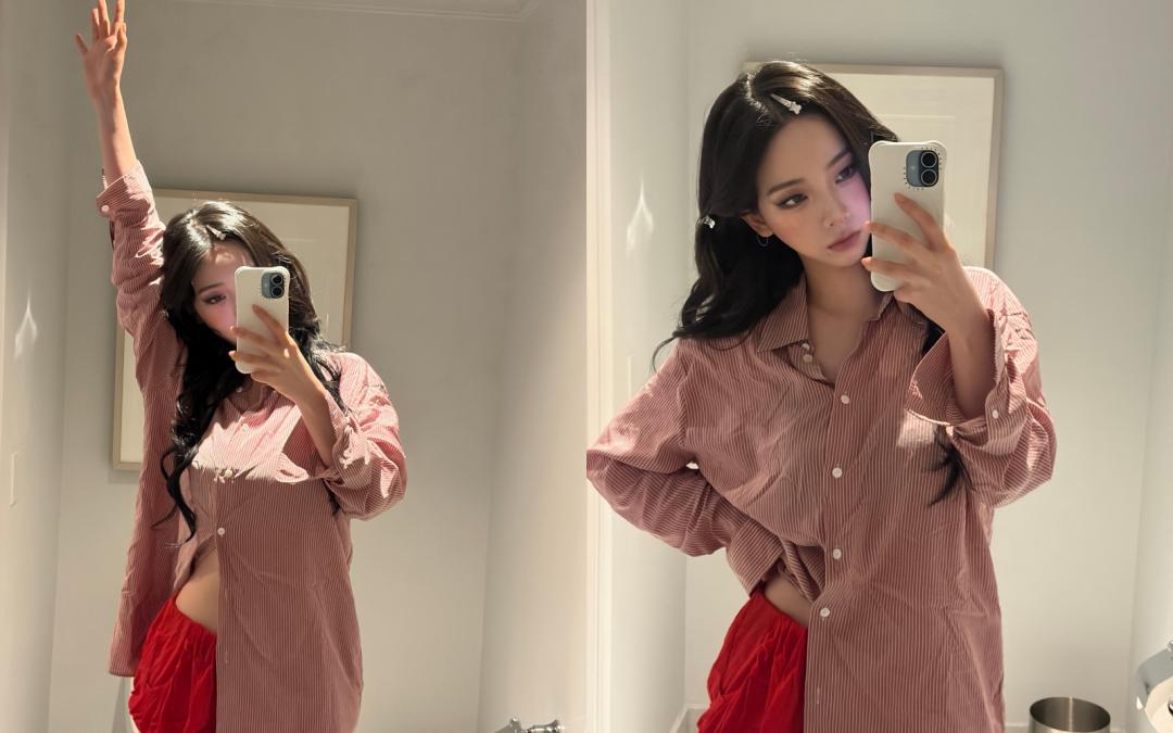 Karina也難得曝光自己的睡衣造型。