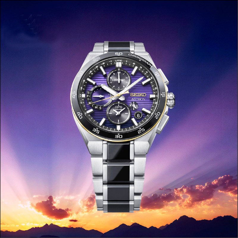 SEIKO Astron錶款，錶帶中央鍊節為陶瓷材質增添質感。全球限量2,000只，每只93,000元。