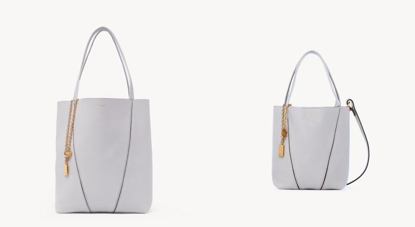 Chloé Spin（左起）灰藍色皮革手提包（大）售價NT$56,800元、（小）NT$45,000元。