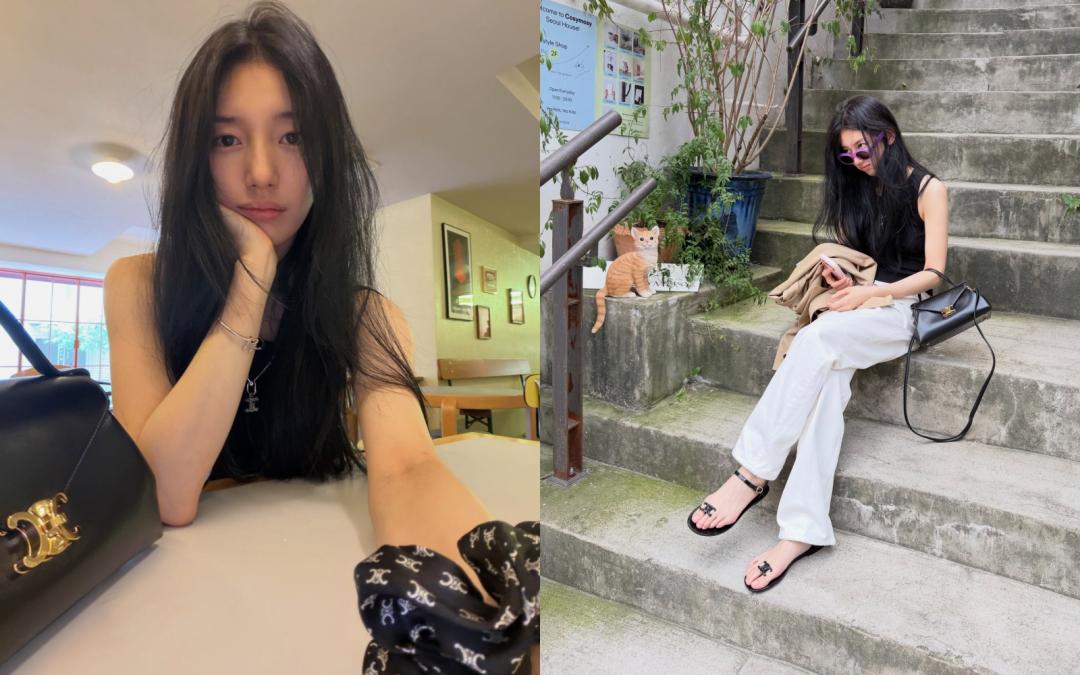 細數秀智全身上下共有11件CELINE單品，大到服裝與包款，小到大腸髮圈也是CELINE。