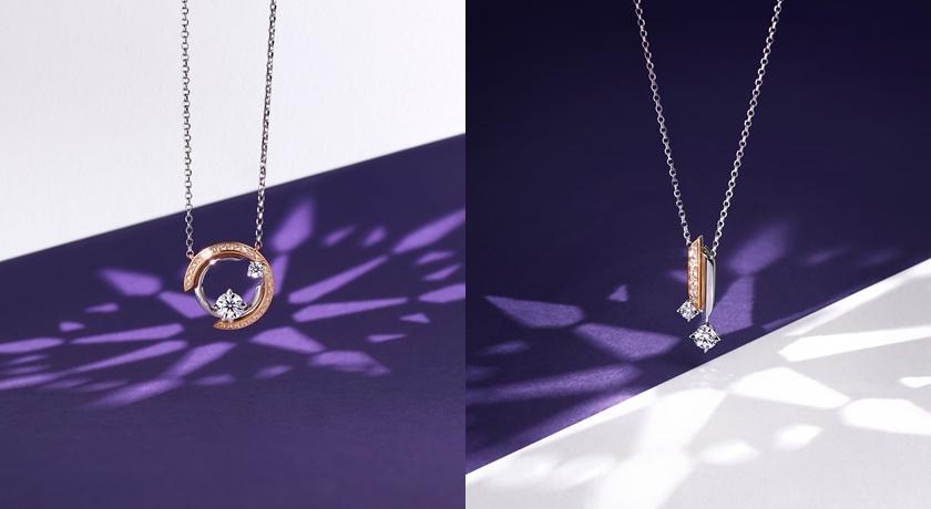 點睛品Infini Love Diamond18K白紅分色黃金鑽石項鍊，（左）約97,900元、（右）約80,100。