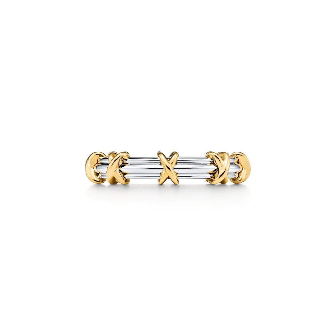 Tiffany Sixteen Stone結婚戒指，鉑金、黃K金，3mm，約98,000元。