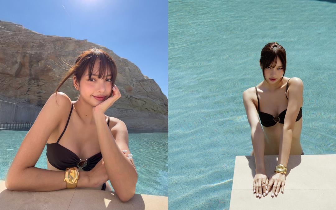 Lisa昨晚曝光一系列在海邊度假的比基尼辣照。