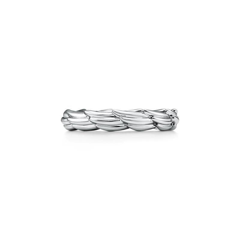 Tiffany石上鳥珠寶系列Wings窄版鉑金戒指。（Tiffany & Co.提供）
